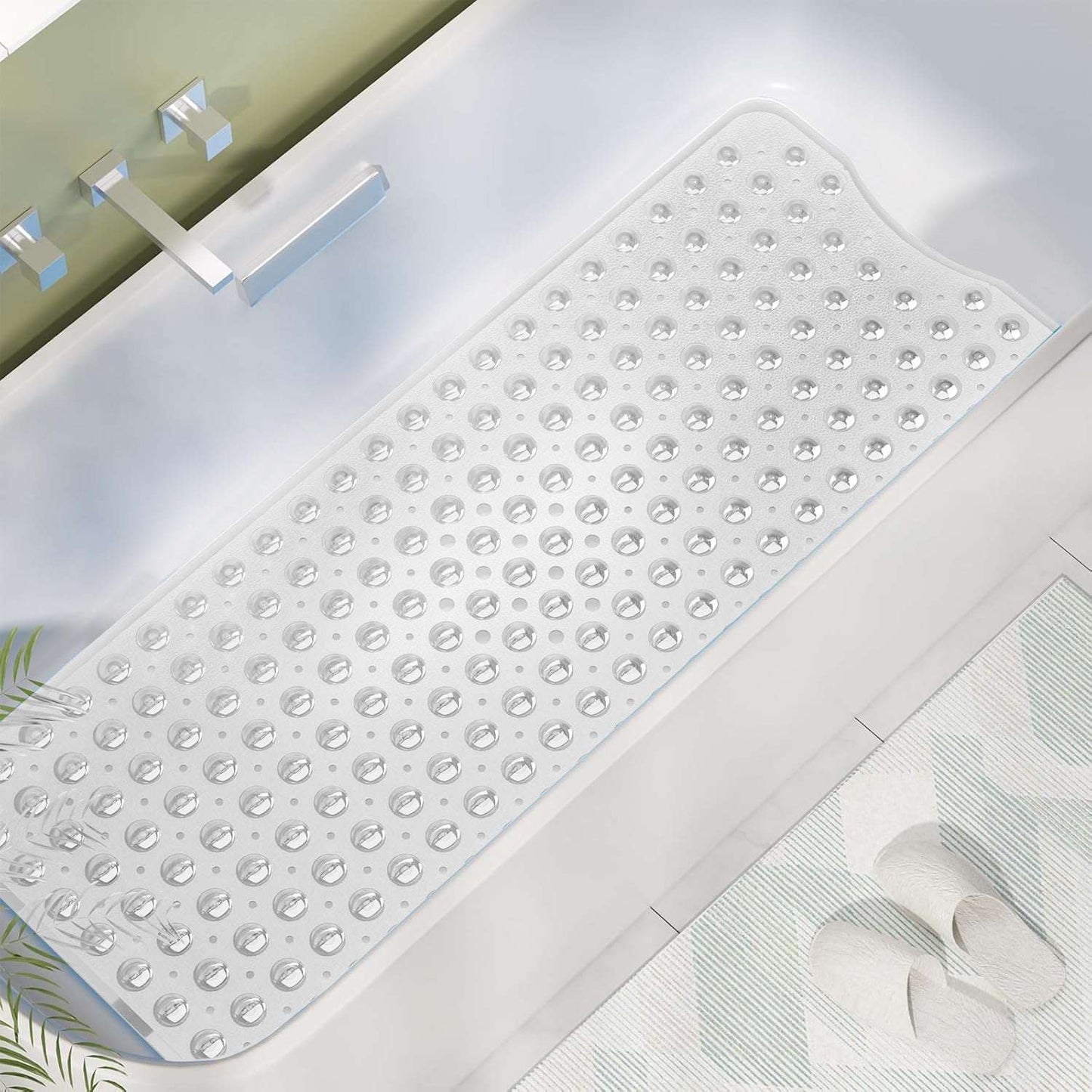 Non Slip Bath Mat UK | Soft Water Absorbent Bathroom Rug | Design 0062 White Shower Mat 40 x 100 cm