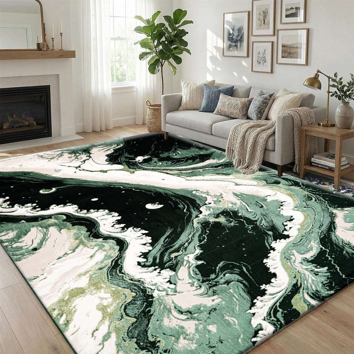 Marble Luxe Fluffy Area Rug UK | Soft Living Room Bedroom Carpet 160 x 230 cm Marble Luxe Green