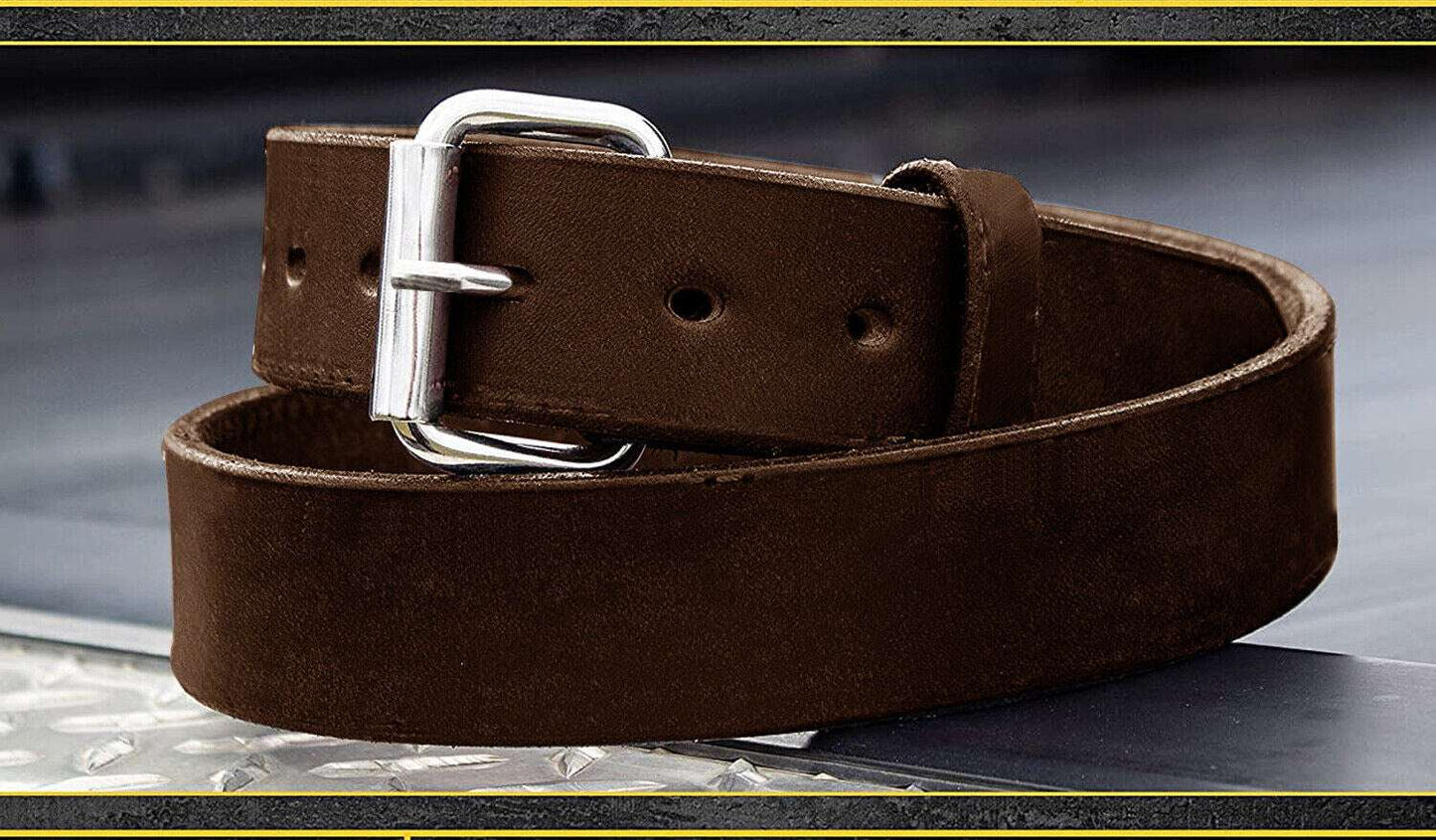Mens Leather Belts Genuine Pure Leather Black Brown Trouser Jeans Belt Buckle XL (40 - 44) Black Roller 1.5