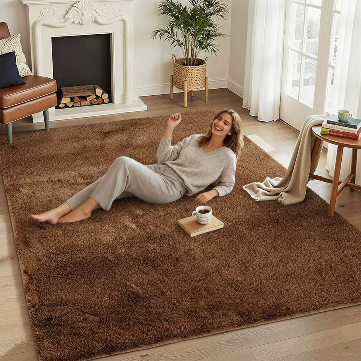 Non Slip Hallway Runner Rug UK | Long Kitchen Carpet Runner Mat 50 x 80 cm Brown - Foam Shaggy Rug