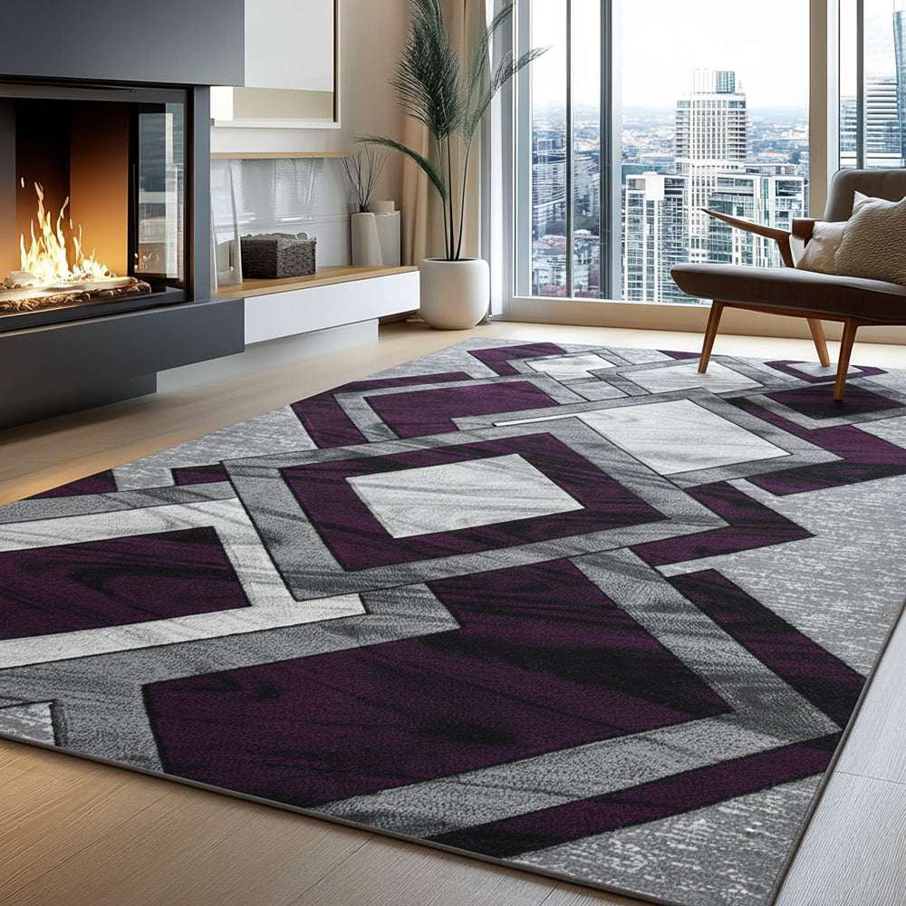 Non Slip Hallway Runner Rug UK | Long Kitchen Carpet Runner Mat | Design 0099 50 x 80 cm Purple - Dazzling Diamond Rug