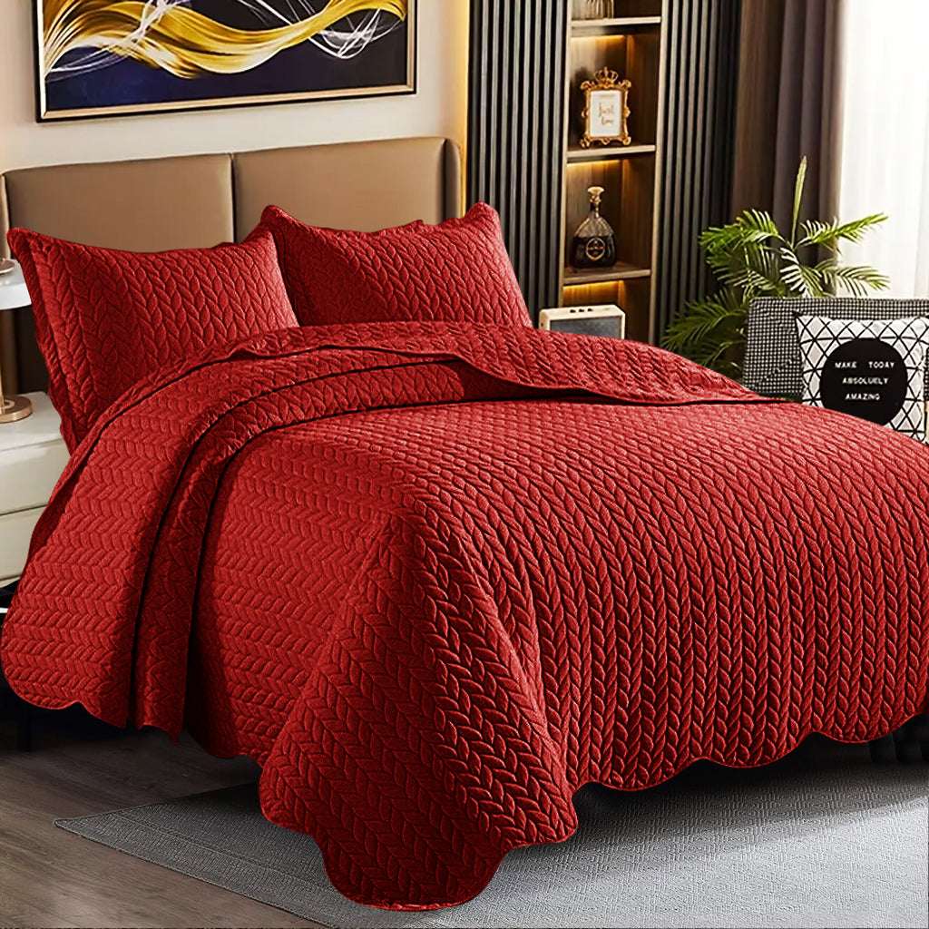 Luxury Embossed Bedspread UK | Bedding Throw for Double King Super King | Design 0124 Single Red - Mono