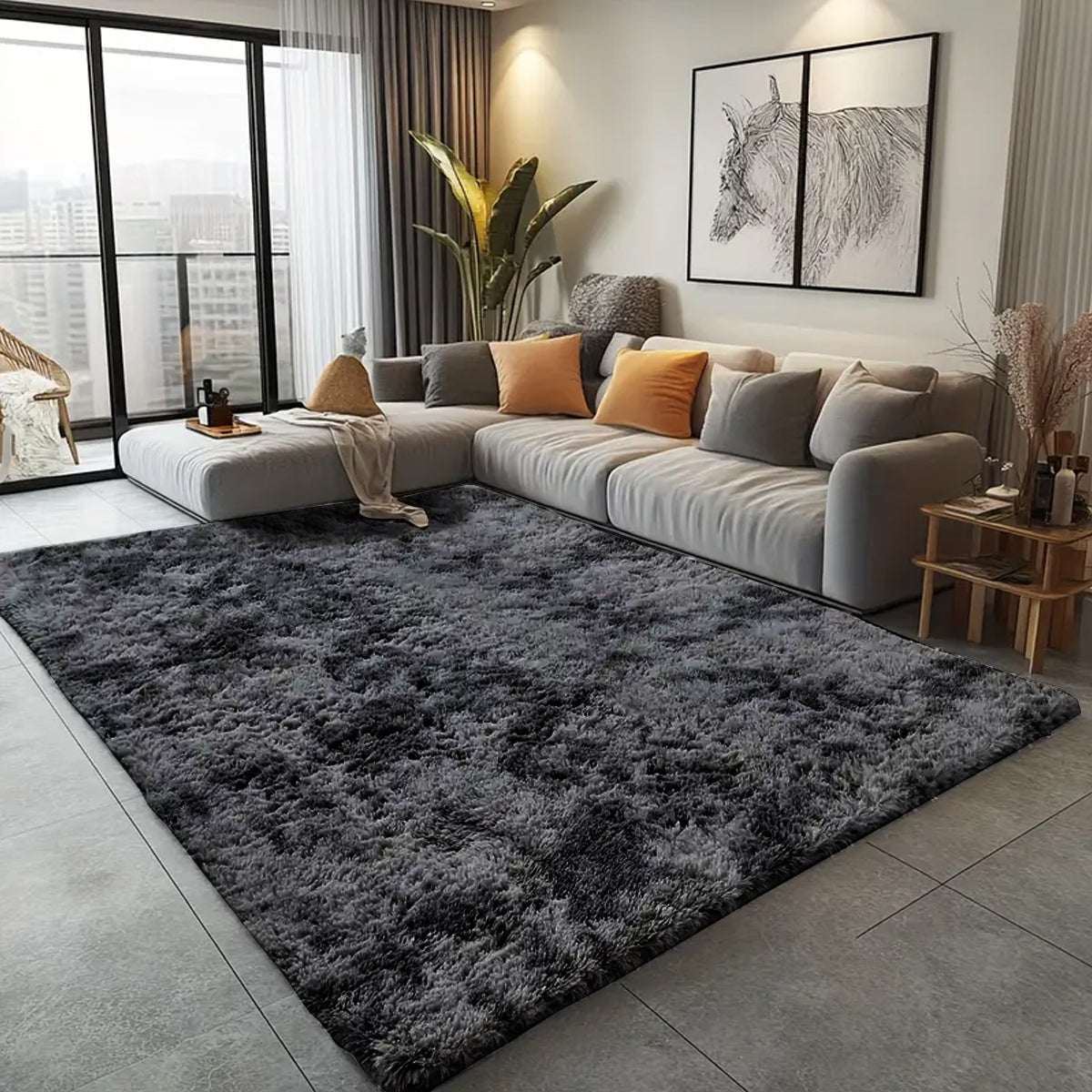 Non Slip Hallway Runner Rug UK | Long Kitchen Carpet Runner Mat | Design 0120 50 x 80 cm Teal - Tye Dye Shaggy Rug