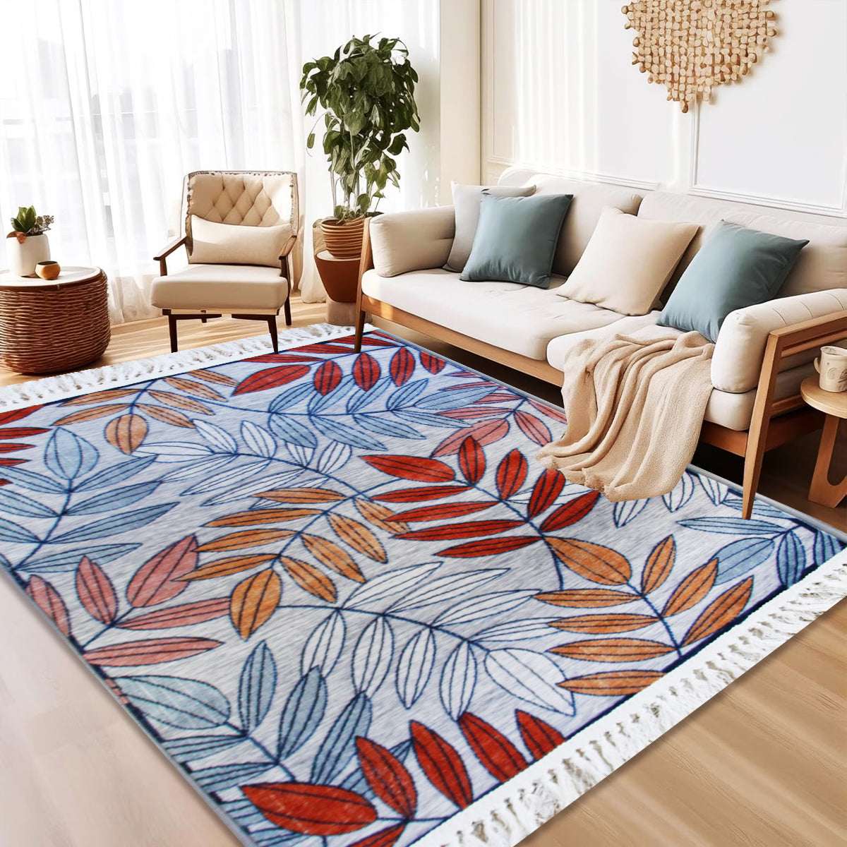 Modern Area Rug UK | Soft Living Room Bedroom Carpet Autumn Floral - Design 1 60 x 110 cm (2 ft x 3 ft 7 in)