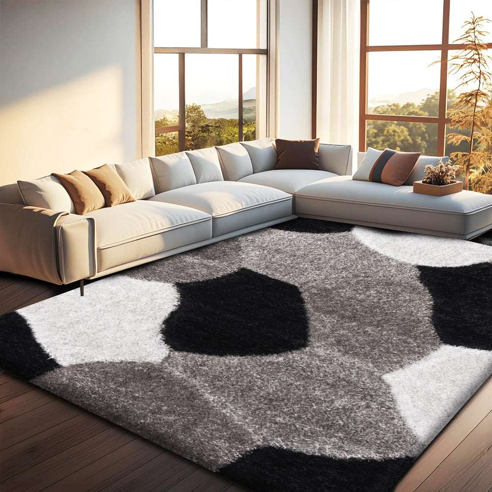 Non Slip Hallway Runner Rug UK | Long Kitchen Carpet Runner Mat | Design 0050 60 x 110 cm Black White - Signature Swril