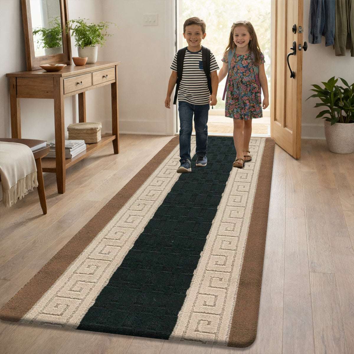 Non Slip Rubber Door Mat UK | Indoor Outdoor Heavy Duty Entrance Mat | Design 0110 50 x 80 cm Beige Brown - 58