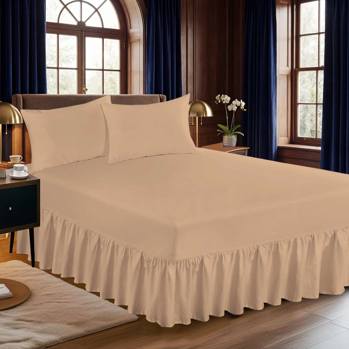 Extra Deep Fitted Sheet UK | 25CM Soft Bed Sheet Single Double King | Design 0137 Single Beige