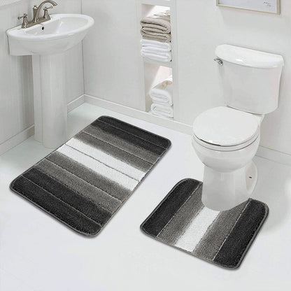 Non Slip Bath Mat UK | Soft Water Absorbent Bathroom Rug | Design 0076 60 x 110 cm (2 ft x 3 ft 7 in) Black - Stripe Gel Back Mat