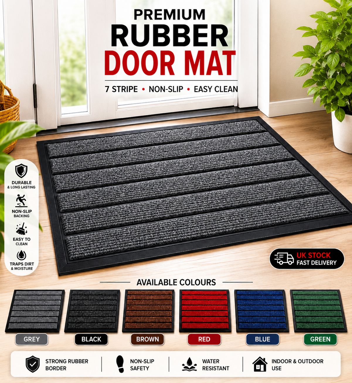 Non Slip Rubber Door Mat UK | Indoor Outdoor Heavy Duty Entrance Mat red-rubber-mat 40 x 60 cm