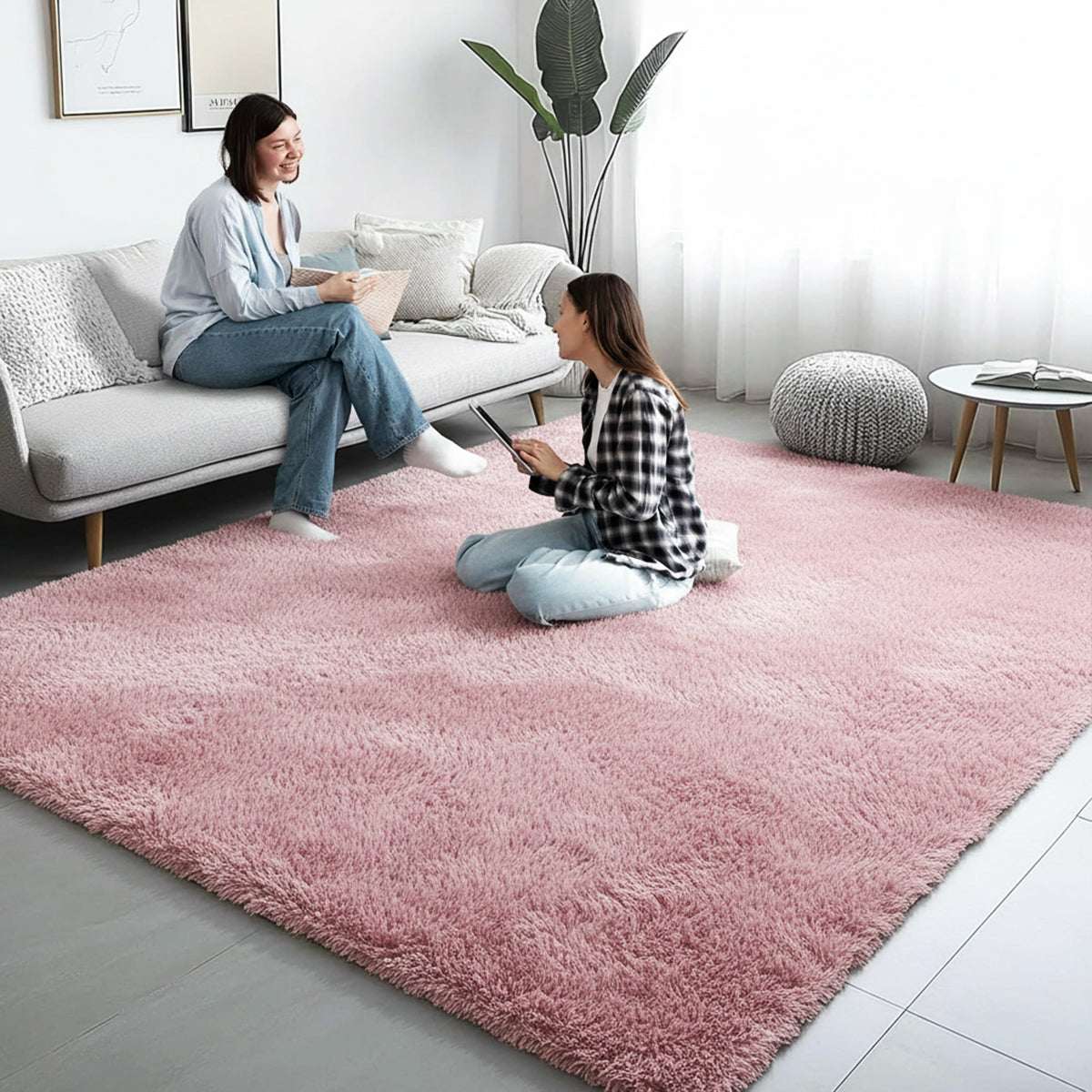 Fluffy Area Rug UK | Soft Living Room Bedroom Carpet pink 60 x 110 cm