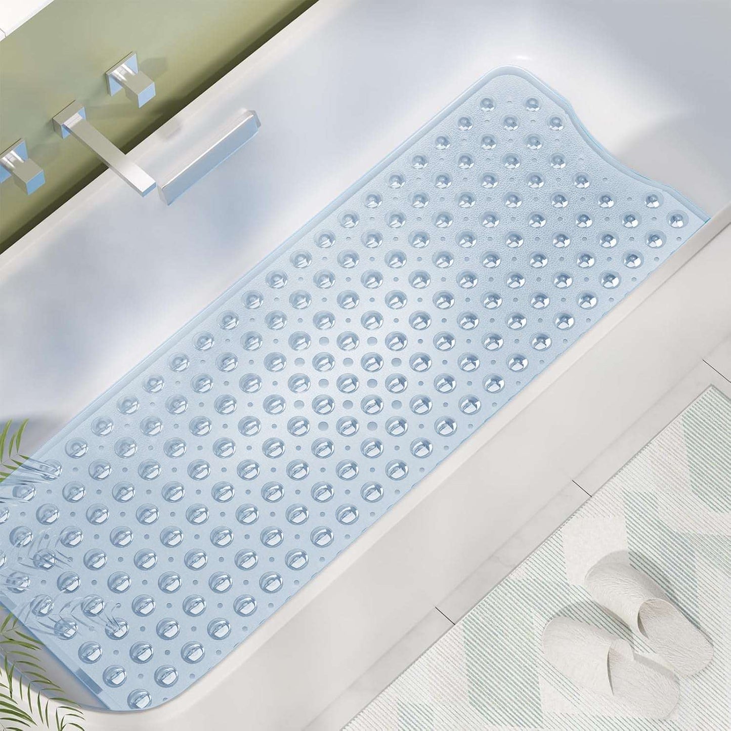 Non Slip Bath Mat UK | Soft Water Absorbent Bathroom Rug | Design 0062 White Shower Mat 53 x 53 cm