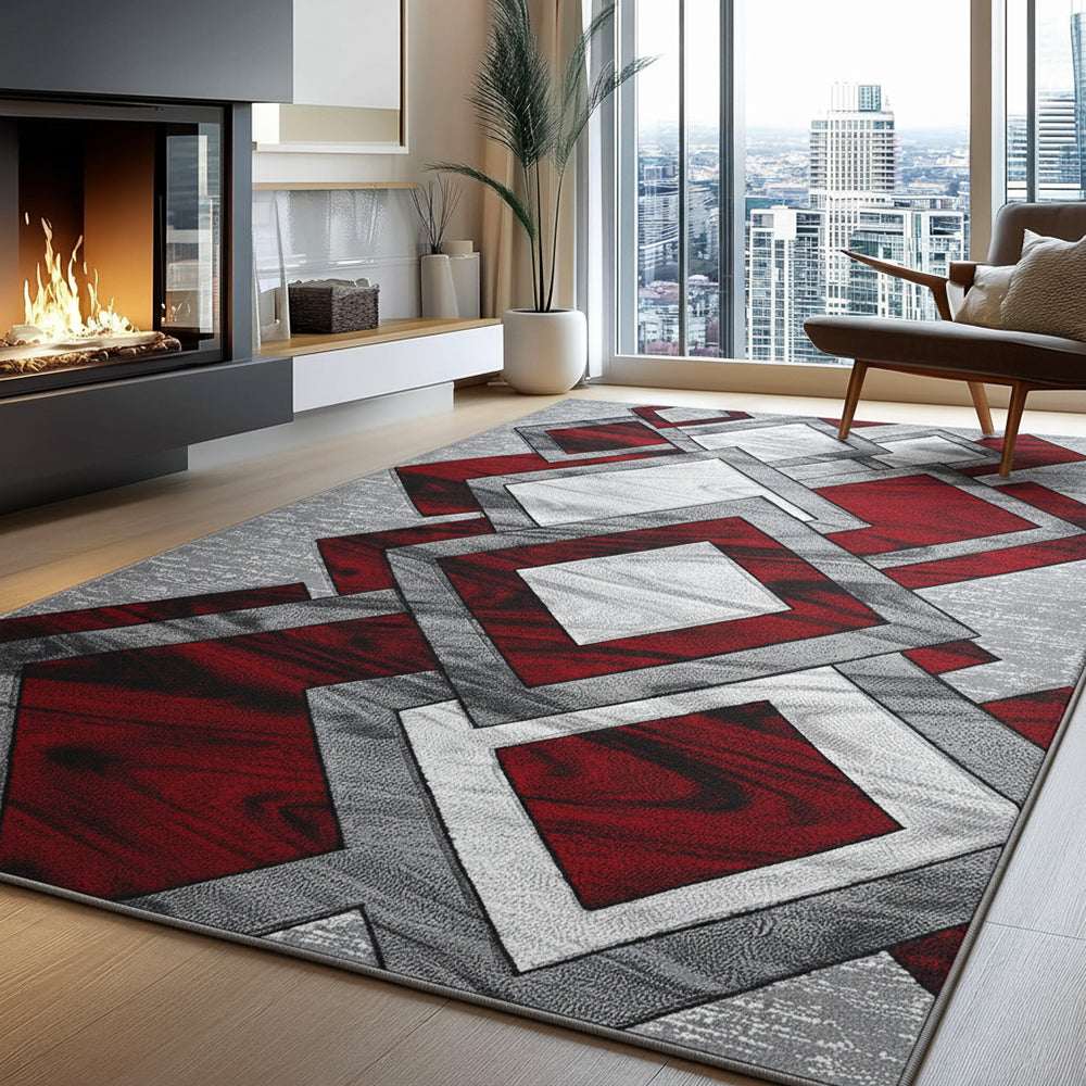 Non Slip Hallway Runner Rug UK | Long Kitchen Carpet Runner Mat | Design 0099 50 x 80 cm Red - Dazzling Diamond Rug