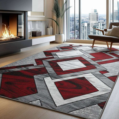 Non Slip Hallway Runner Rug UK | Long Kitchen Carpet Runner Mat | Design 0099 50 x 80 cm Red - Dazzling Diamond Rug
