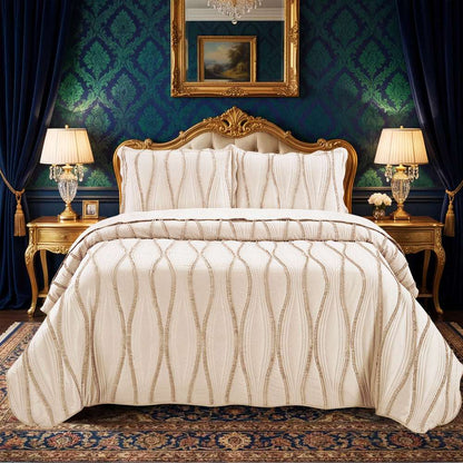 Luxury Quilted Bedspread UK | Bedding Throw for Double King Super King | Design 0101 White Bedspread - Cosy Super King Size Bedspread