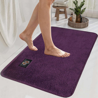 Non Slip Bath Mat UK | Soft Water Absorbent Bathroom Rug | Design 0102 2PC Set (50x40 + 50x80) Grey - Plain Microfiber Bath Mat