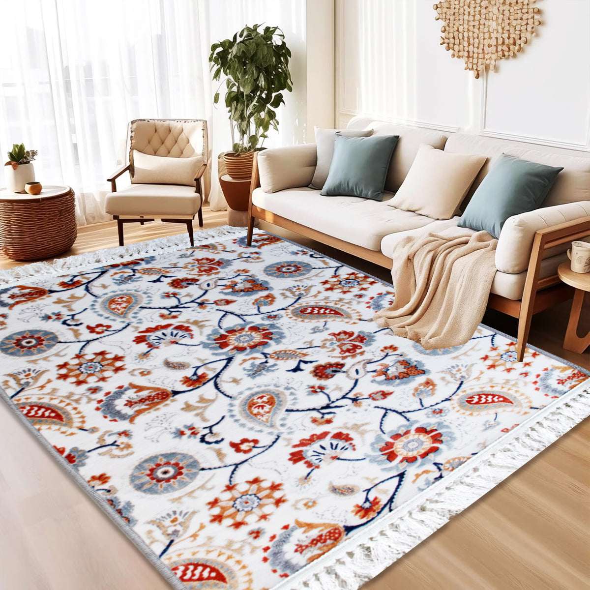 Modern Area Rug UK | Soft Living Room Bedroom Carpet Autumn Floral - Design 2 160 x 230 cm (5 ft 3 in x 7 ft 7 in)