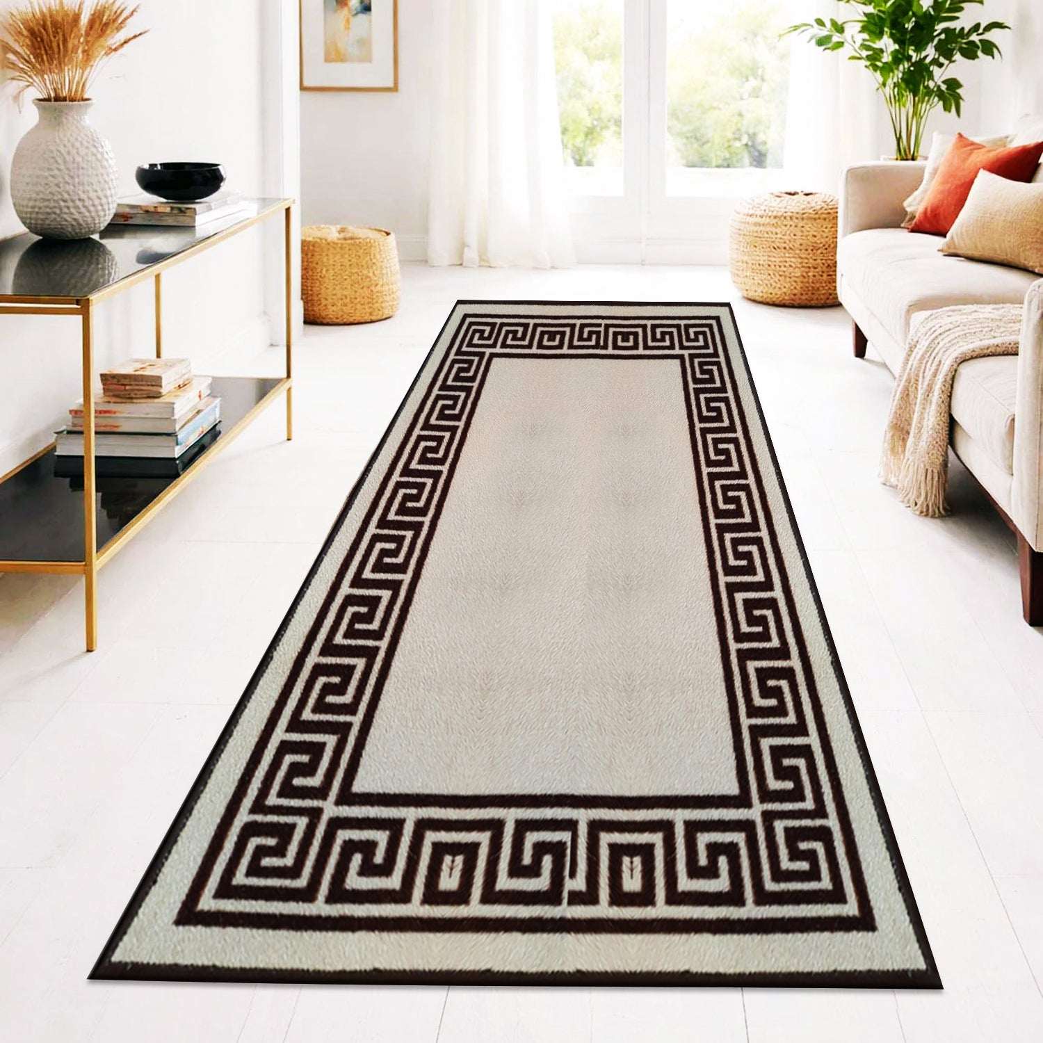 Non Slip Hallway Runner Mat - Green Cream