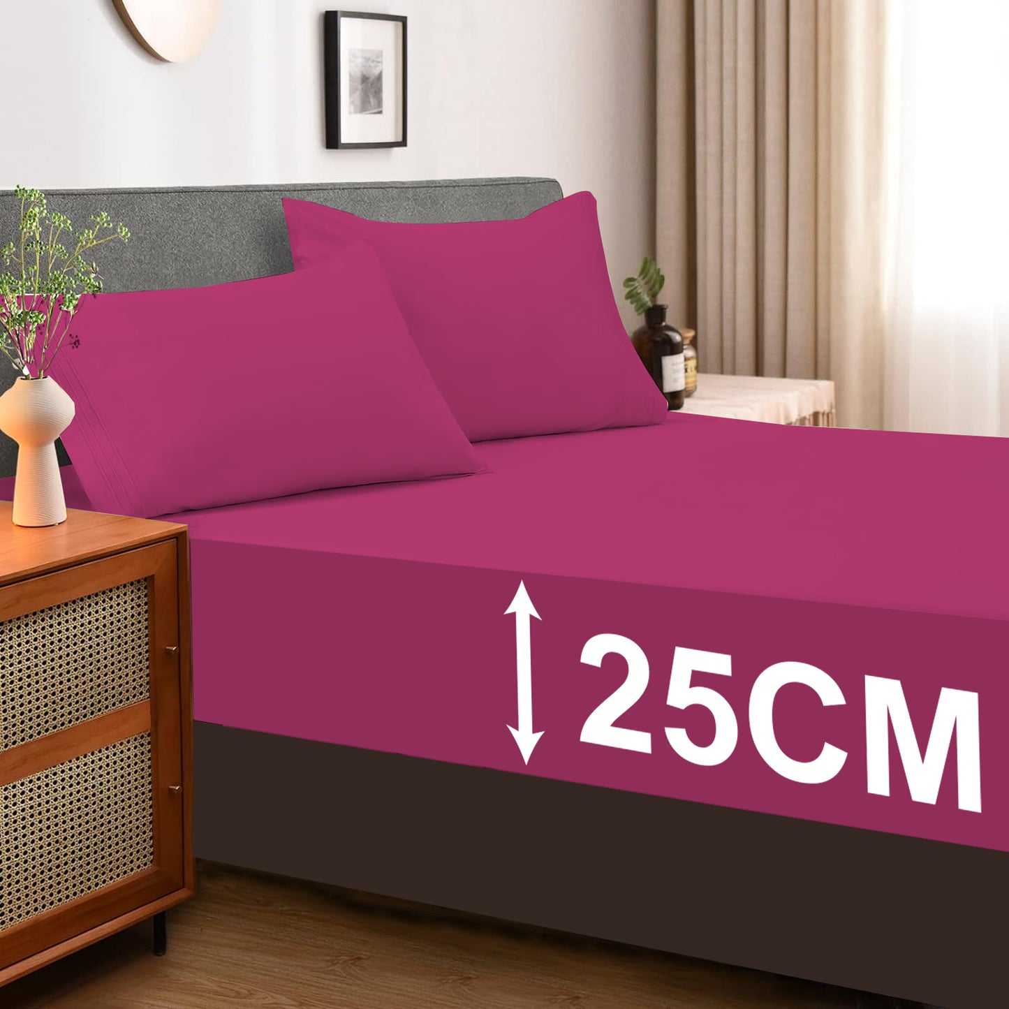 Extra Deep Fitted Sheet UK | 25CM Soft Bed Sheet Single Double King | Design 0139 Double Cream