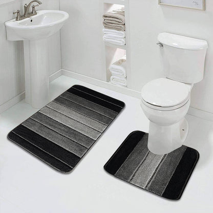 Non Slip Bath Mat UK | Soft Water Absorbent Bathroom Rug | Design 0076 60 x 110 cm (2 ft x 3 ft 7 in) Grey - Stripe Gel Back Mat