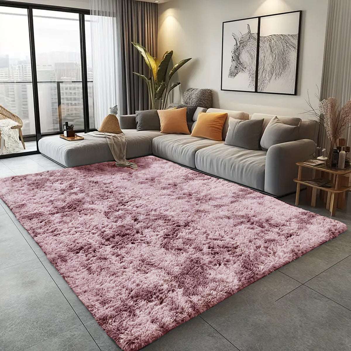Non Slip Hallway Runner Rug UK | Long Kitchen Carpet Runner Mat | Design 0120 50 x 80 cm Pink - Tye Dye Shaggy Rug