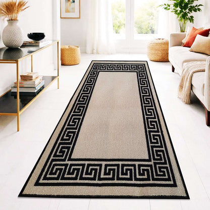 Non Slip Rubber Door Mat UK | Indoor Outdoor Heavy Duty Entrance Mat | Design 0071 40 x 60 cm (1 ft 3 in x 2 ft) Green Cream - Greekey