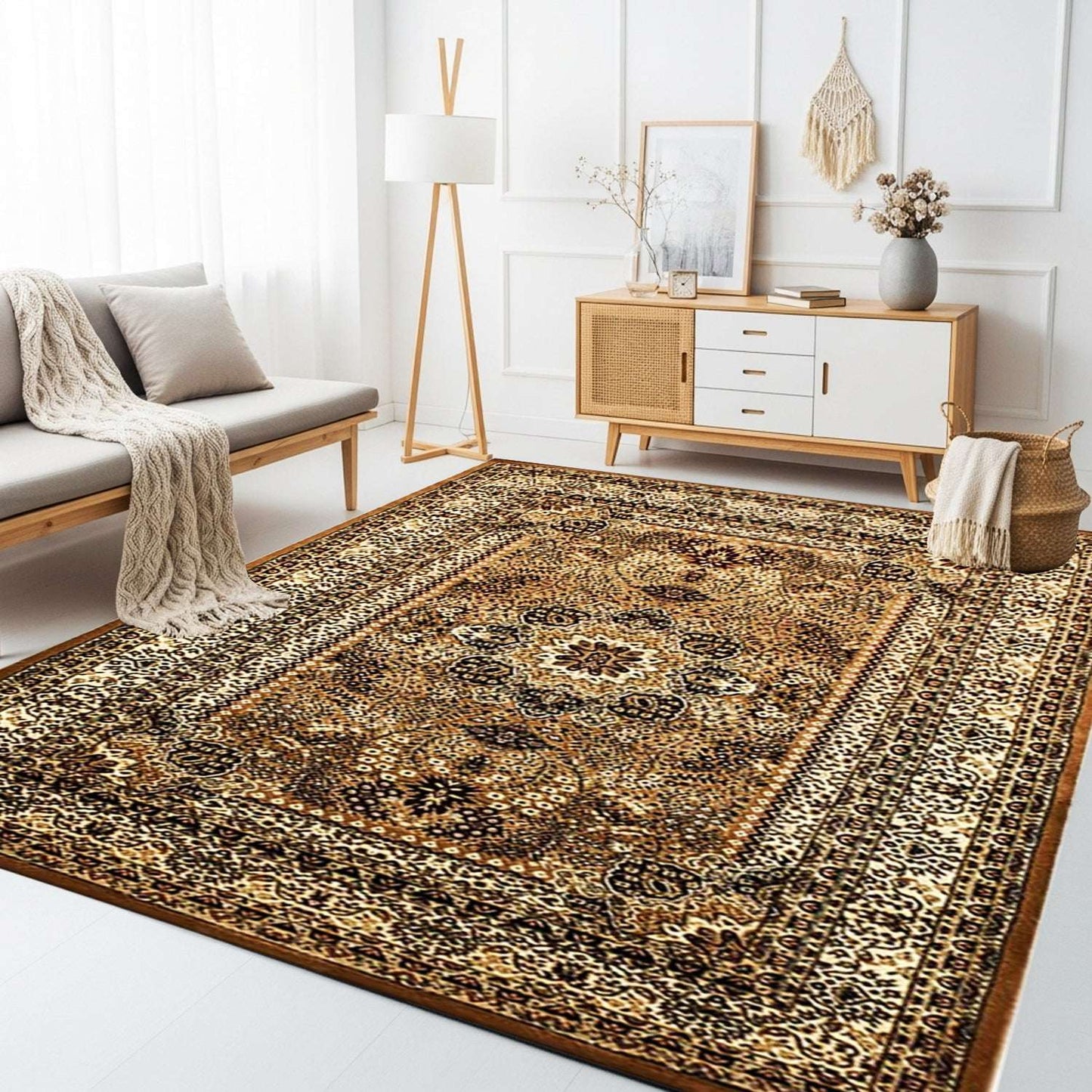 Non Slip Hallway Runner Rug UK | Long Kitchen Carpet Runner Mat | Design 0105 60 x 110 cm Black - Marrakesh 210