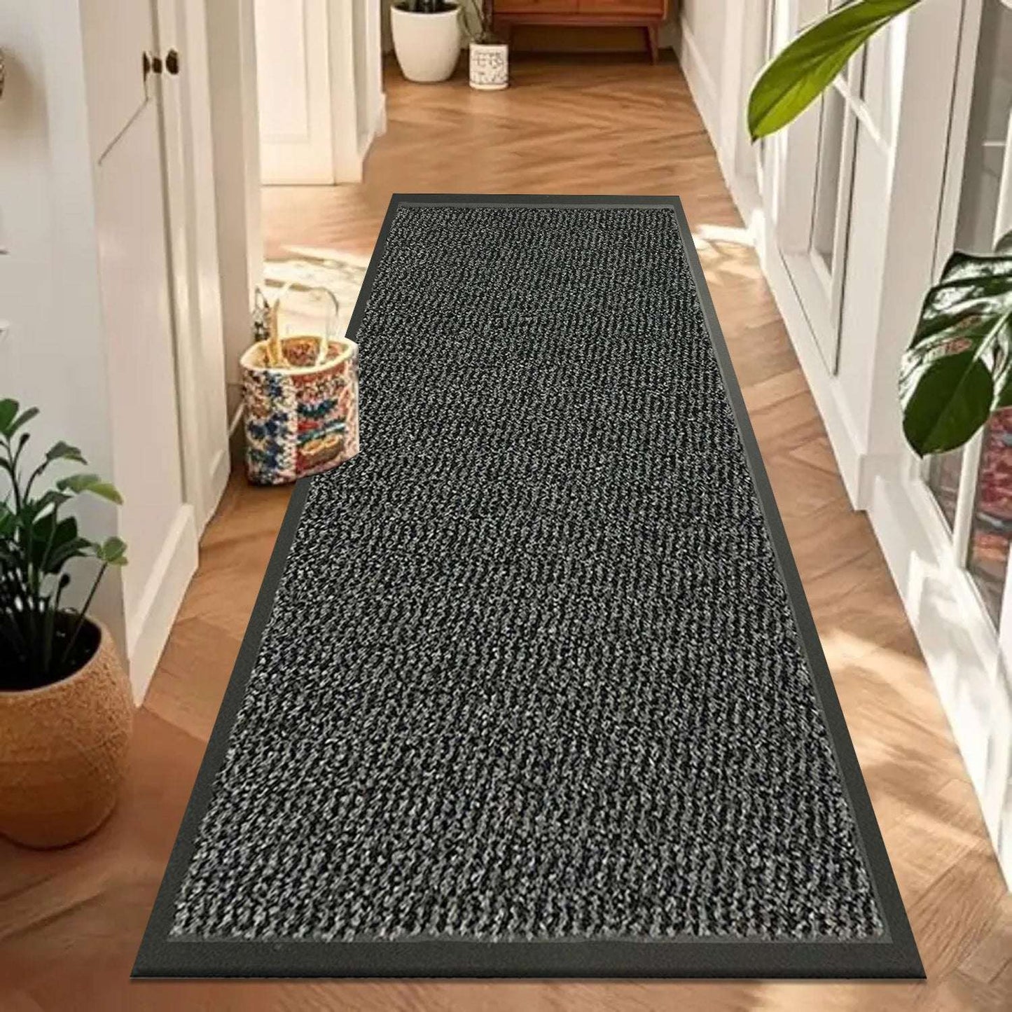 Non Slip Rubber Door Mat UK | Indoor Outdoor Heavy Duty Entrance Mat | Design 0115 60 x 90 cm Black - Sunny Rubber Mat