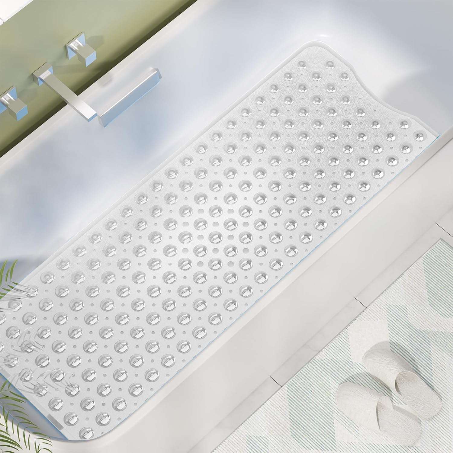Non Slip Bath Mat UK | Soft Water Absorbent Bathroom Rug | Design 0062 White Shower Mat 40 x 100 cm