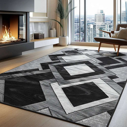 Non Slip Hallway Runner Rug UK | Long Kitchen Carpet Runner Mat | Design 0099 50 x 80 cm Black - Dazzling Diamond Rug