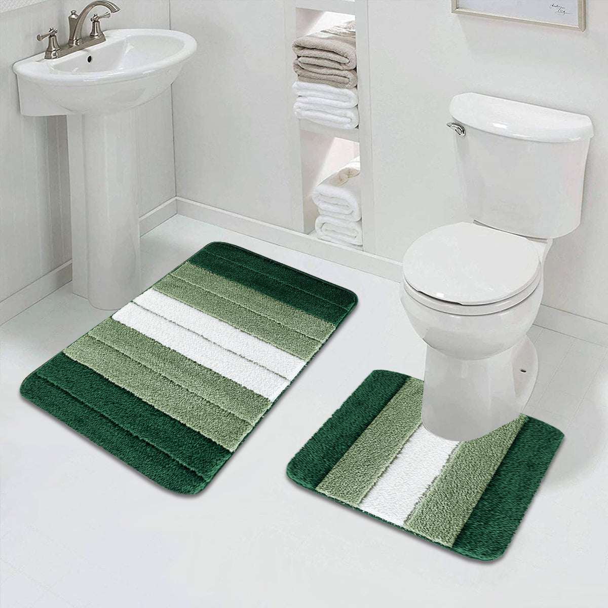 Non Slip Bath Mat UK | Soft Water Absorbent Bathroom Rug | Design 0076 60 x 110 cm (2 ft x 3 ft 7 in) Brown - Stripe Gel Back Mat