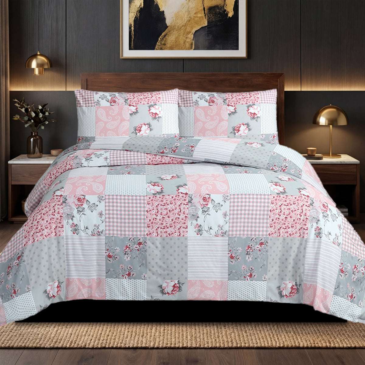 Duvet Cover Set UK | Soft Bedding for Double King Super King Single Damask Blue