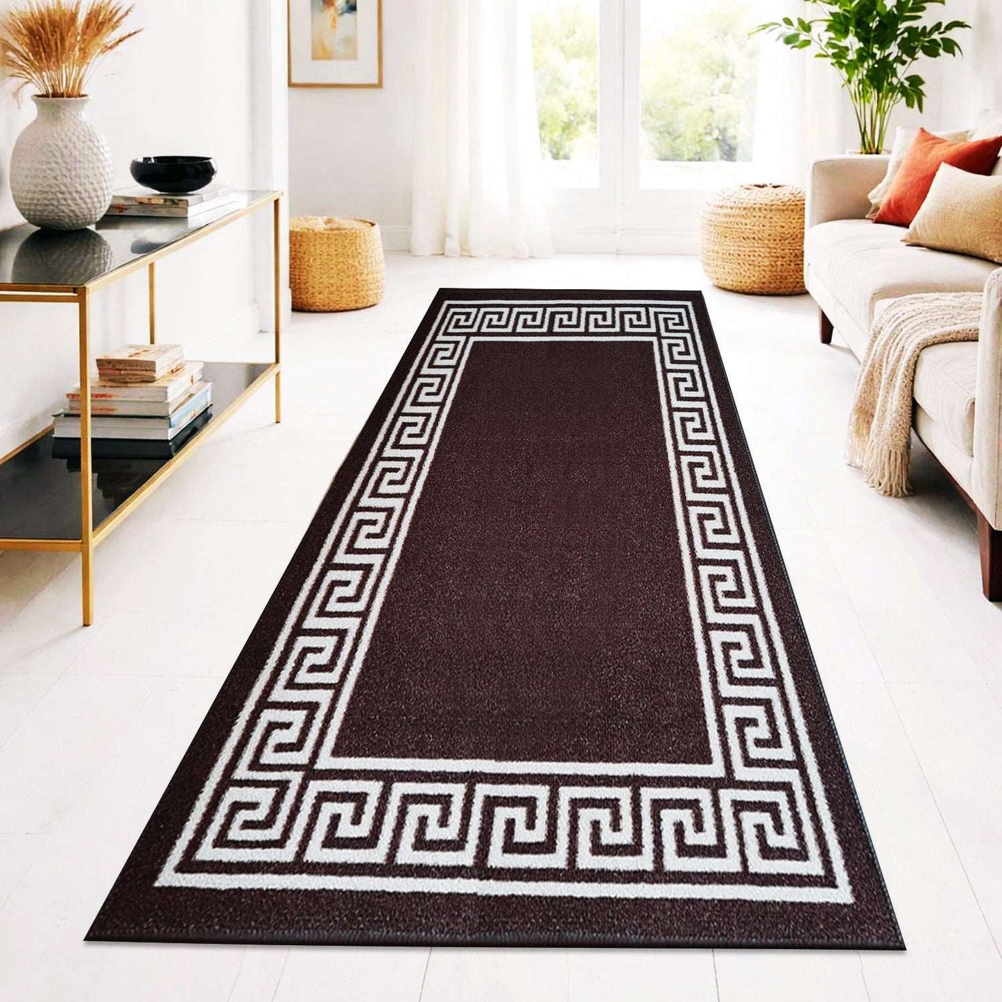 Non Slip Rubber Door Mat UK | Indoor Outdoor Heavy Duty Entrance Mat | Design 0071 40 x 60 cm (1 ft 3 in x 2 ft) Grey Black - Greekey