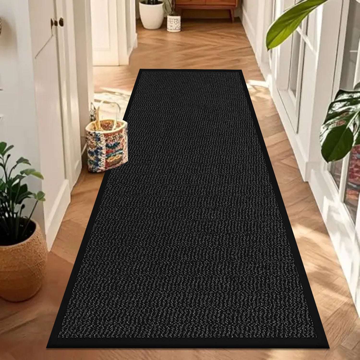 Non Slip Rubber Door Mat UK | Indoor Outdoor Heavy Duty Entrance Mat | Design 0115 60 x 180 cm Navy - Sunny Rubber Mat