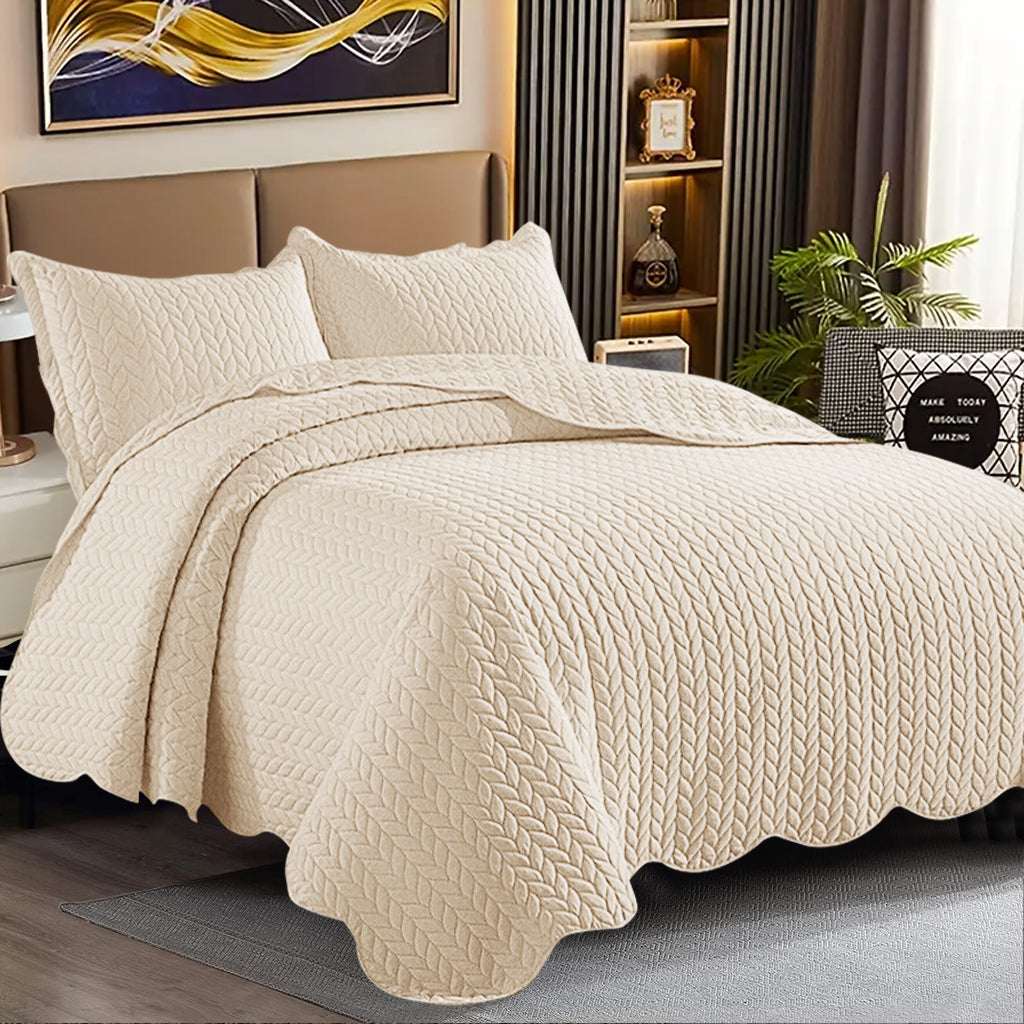 Luxury Embossed Bedspread UK | Bedding Throw for Double King Super King | Design 0124 Single Beige - Mono