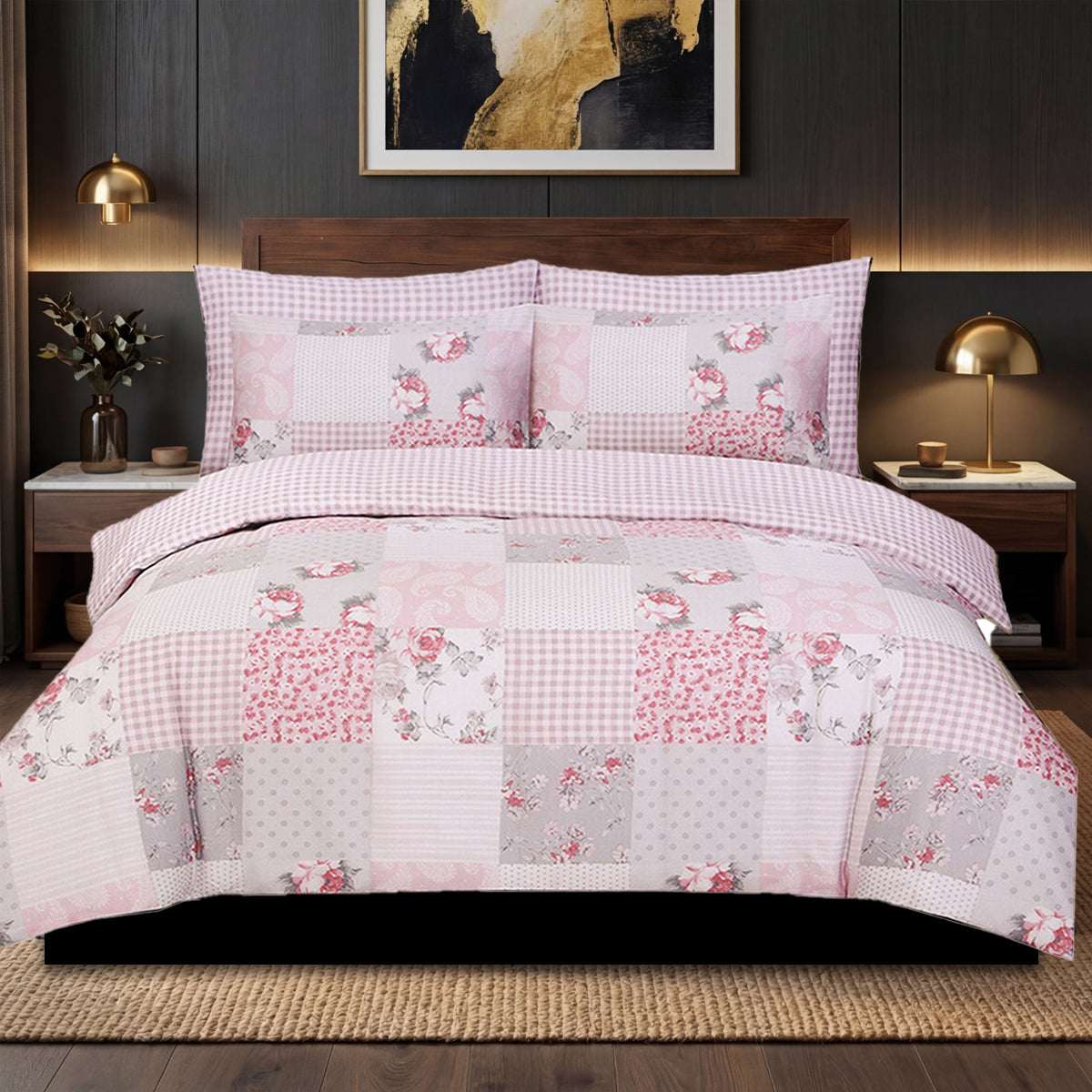 Duvet Cover Set UK | Soft Bedding for Double King Super King Double Damask Beige