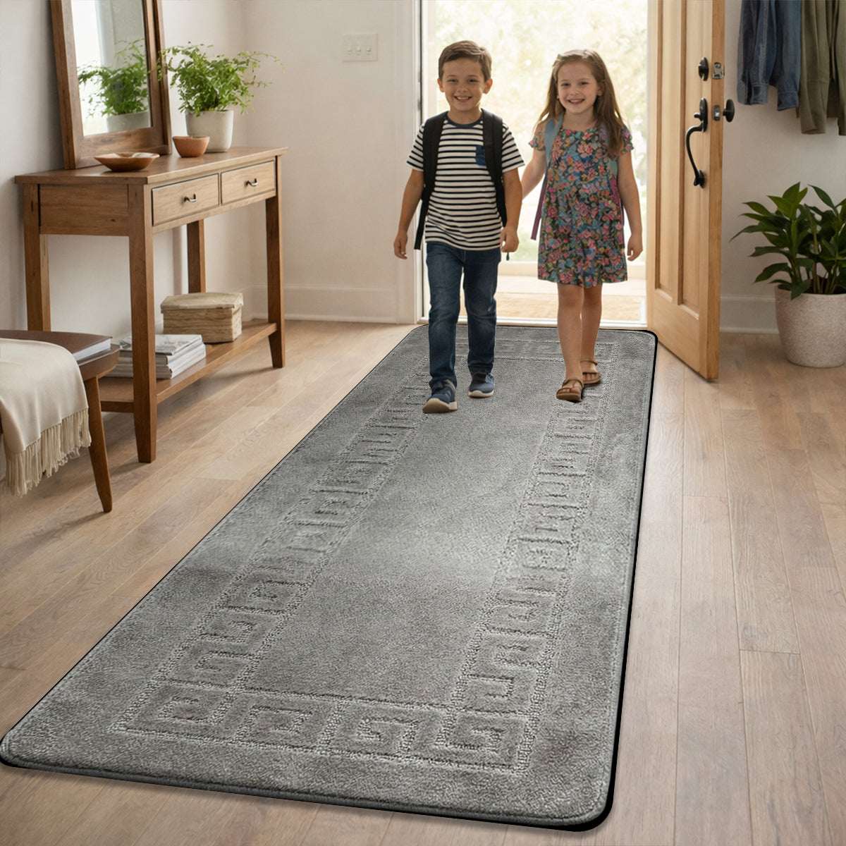 Non Slip Rubber Door Mat UK | Indoor Outdoor Heavy Duty Entrance Mat | Design 0097 40 x 60 cm (1 ft 3 in x 2 ft) Silver - Gel Back 59