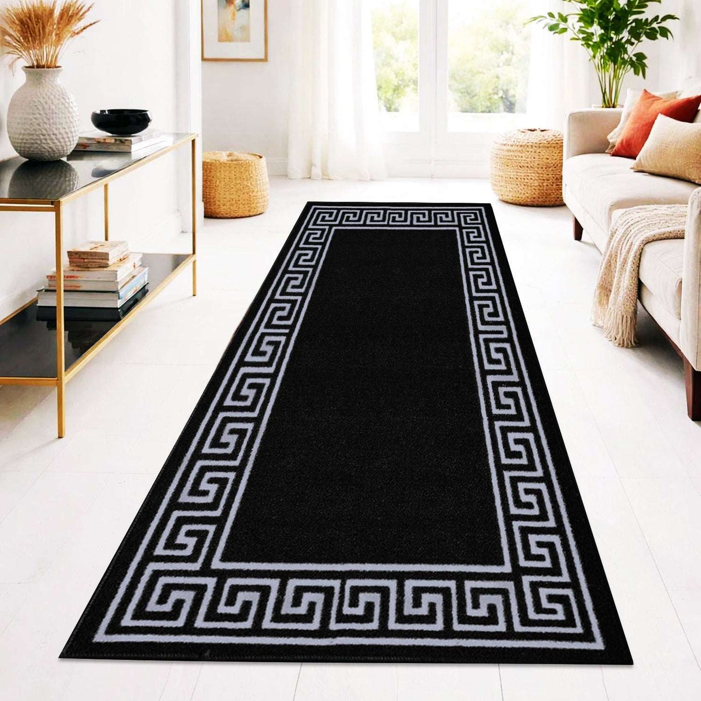 Non Slip Rubber Door Mat UK | Indoor Outdoor Heavy Duty Entrance Mat | Design 0071 40 x 60 cm (1 ft 3 in x 2 ft) Beige Brown - Greekey