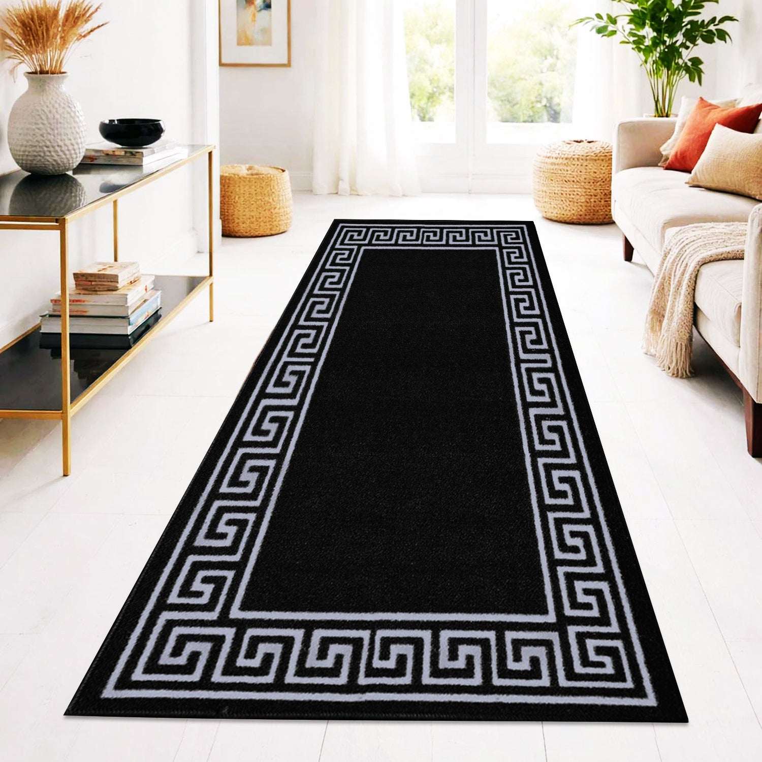 Non Slip Hallway Runner Mat - Beige Black
