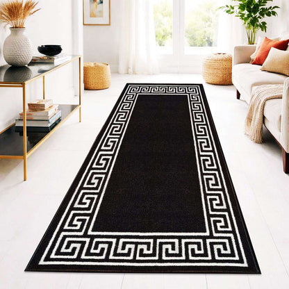 Non Slip Rubber Door Mat UK | Indoor Outdoor Heavy Duty Entrance Mat | Design 0071 40 x 60 cm (1 ft 3 in x 2 ft) Red Black - Greekey