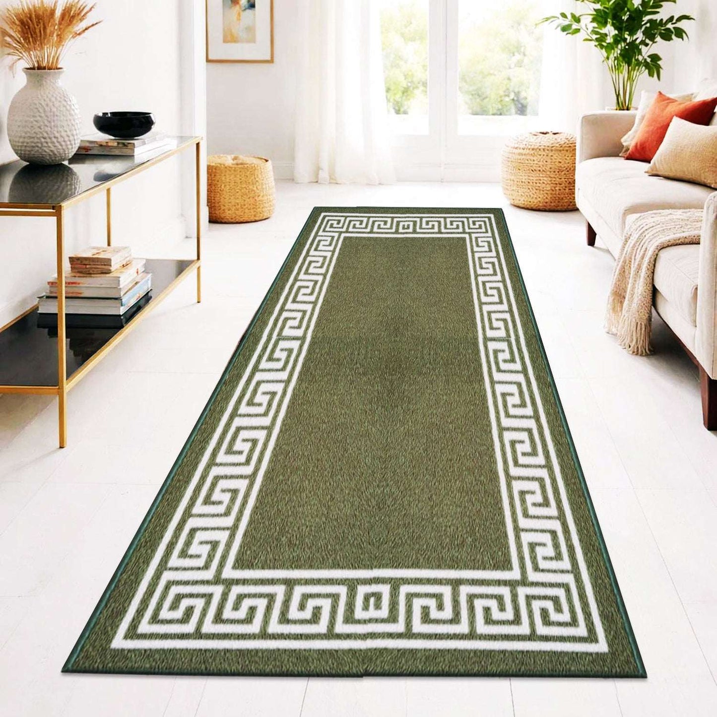 Non Slip Rubber Door Mat UK | Indoor Outdoor Heavy Duty Entrance Mat | Design 0071 50 x 80 cm (1 ft 8 in x 2 ft 7 in) Blue Cream - Greekey