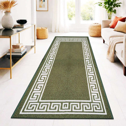 Non Slip Rubber Door Mat UK | Indoor Outdoor Heavy Duty Entrance Mat | Design 0071 50 x 80 cm (1 ft 8 in x 2 ft 7 in) Blue Cream - Greekey