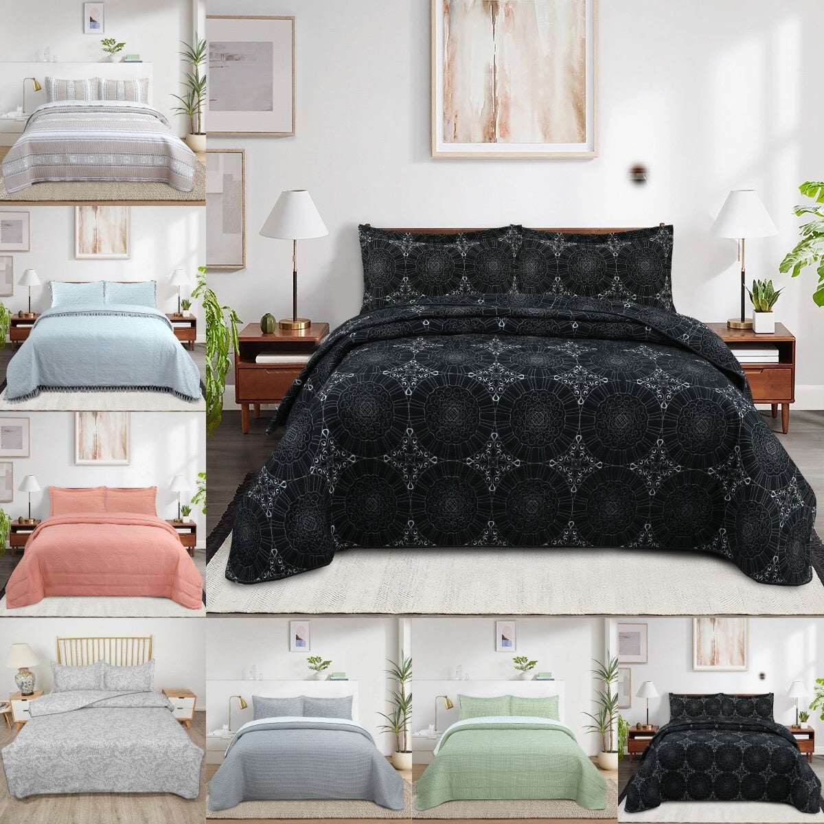Embossed Quilted Bedspread Set - Embroidery Aztec Des 3