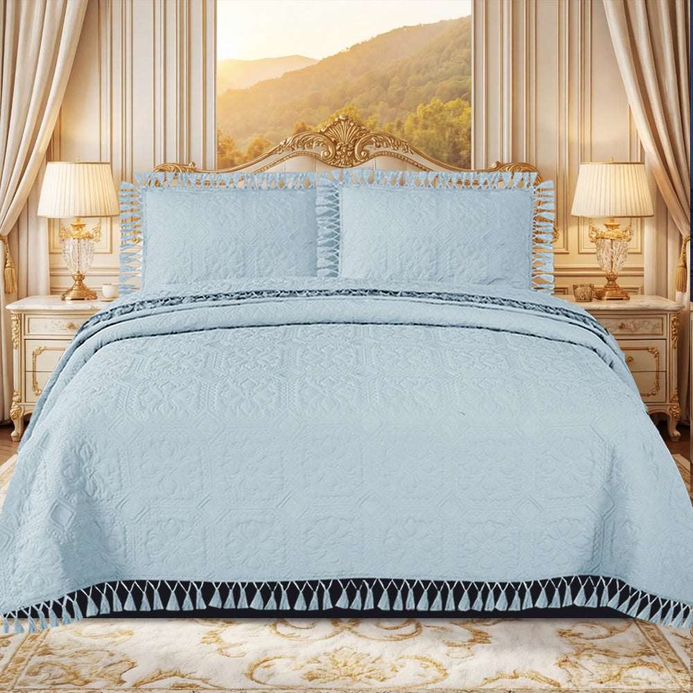 Luxury Embossed Bedspread UK | Bedding Throw for Double King Super King Single Embroidery AZTEC Des-3