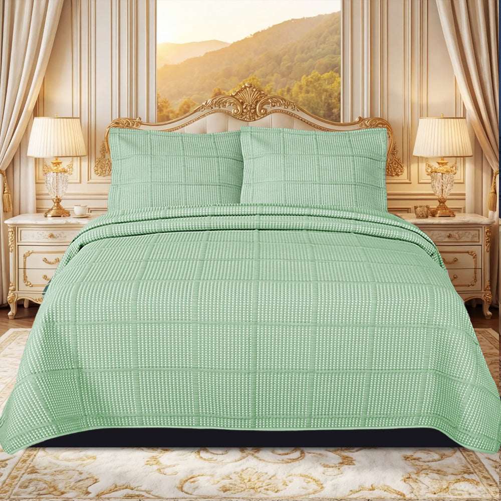 Luxury Embossed Bedspread UK | Bedding Throw for Double King Super King Single Embroidery GREY SQUARE Des-5