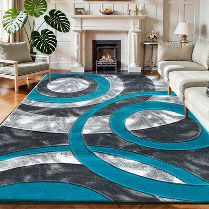 Non Slip Hallway Runner Rug UK | Long Kitchen Carpet Runner Mat | Design 0117 120 x 170 cm Red - Retro Circle