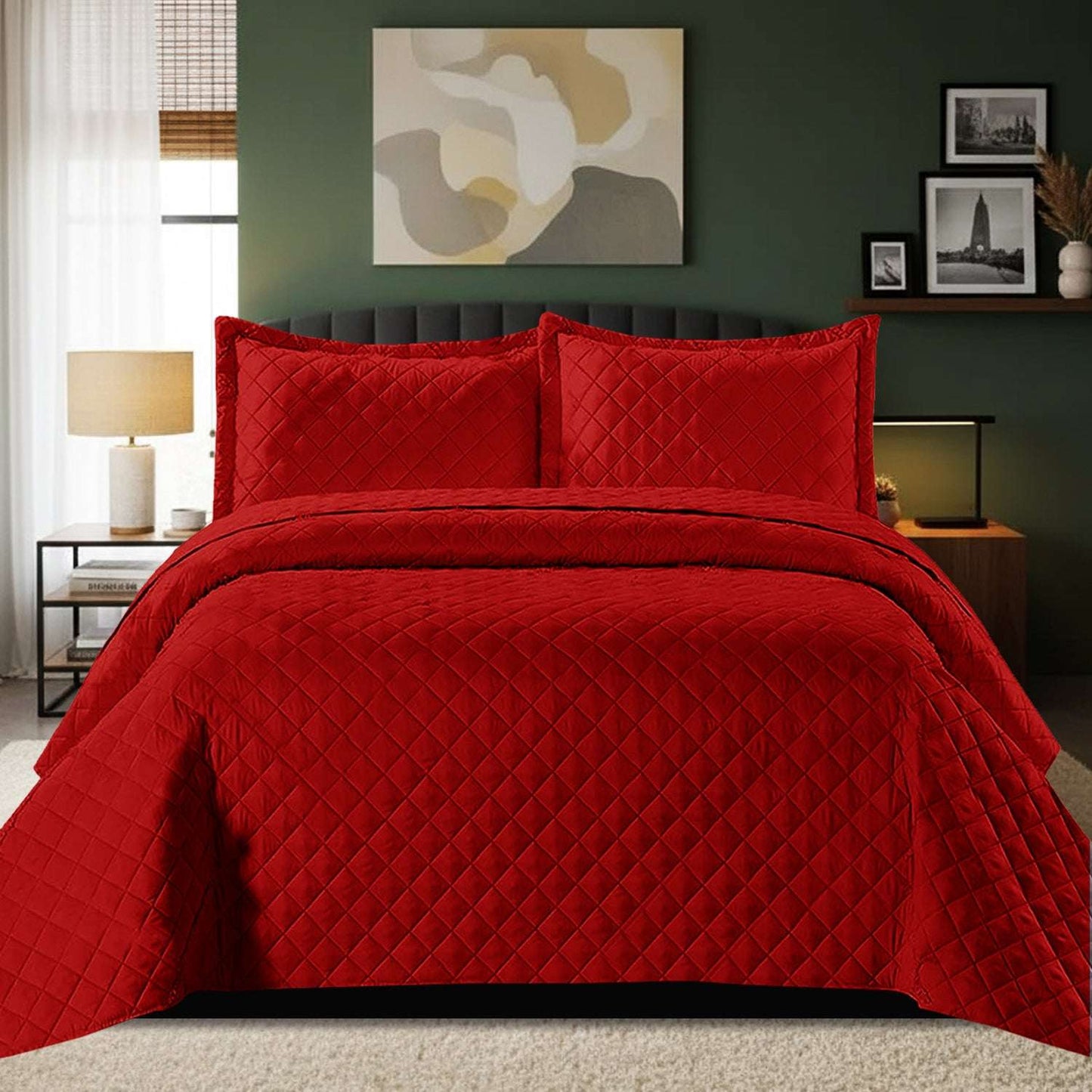 Luxury Embossed Bedspread UK | Bedding Throw for Double King Super King | Design 0116 Single Red - Insp