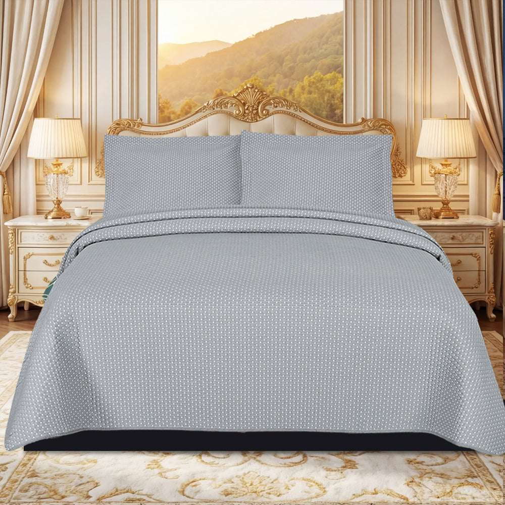 Luxury Embossed Bedspread UK | Bedding Throw for Double King Super King Single JACQUARD SILVER Des-7