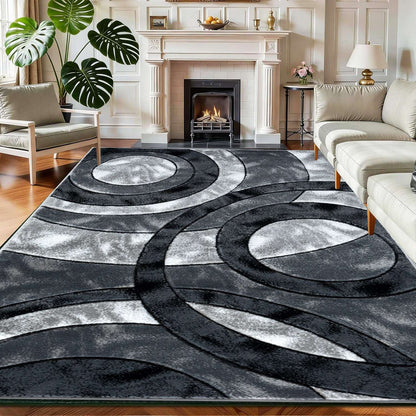 Non Slip Hallway Runner Rug UK | Long Kitchen Carpet Runner Mat | Design 0117 120 x 170 cm Teal Retro Circle