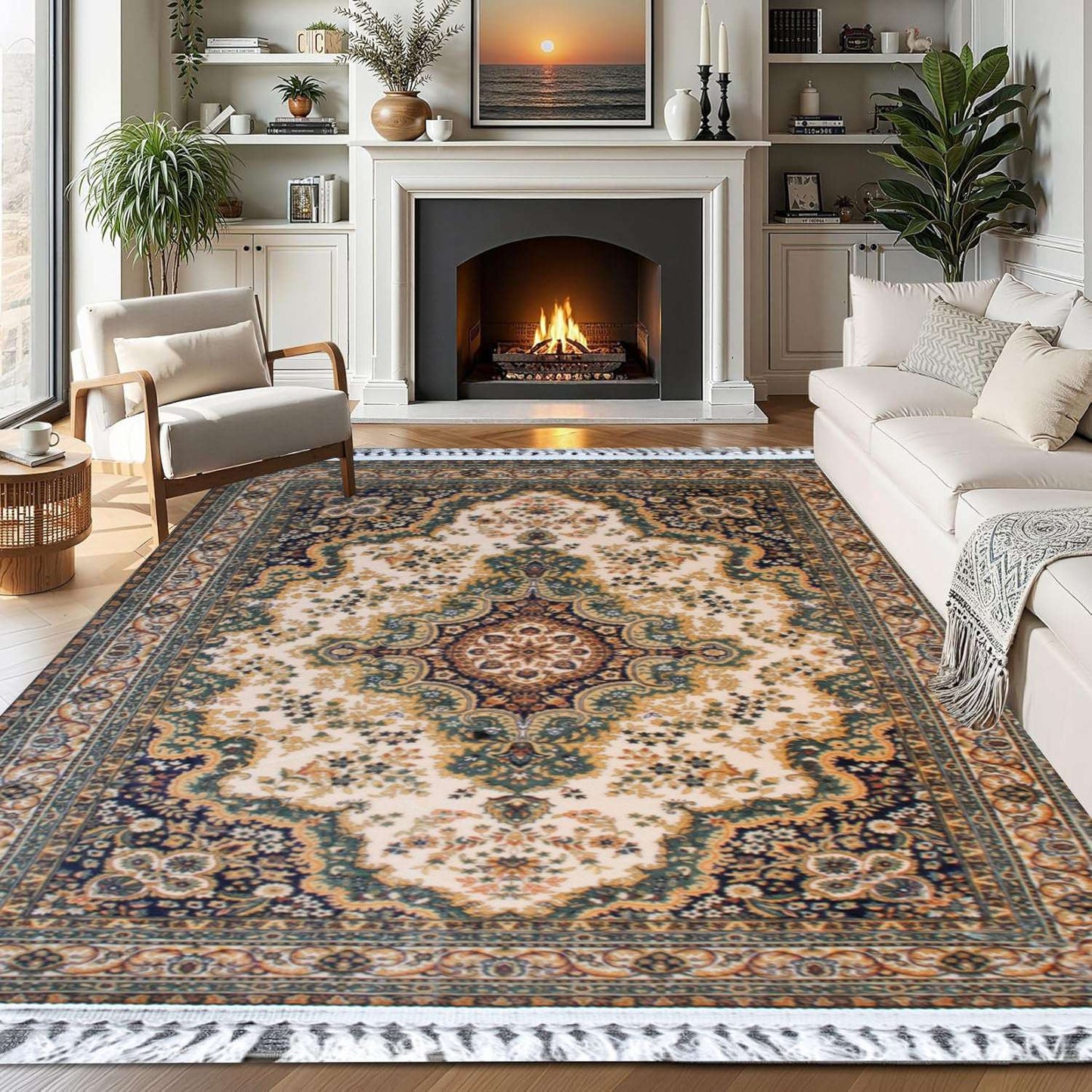 Non Slip Hallway Runner Rug UK | Long Kitchen Carpet Runner Mat | Design 0106 60 x 110 cm (2 ft x 3 ft 7 in) Green - Kashmir Rug
