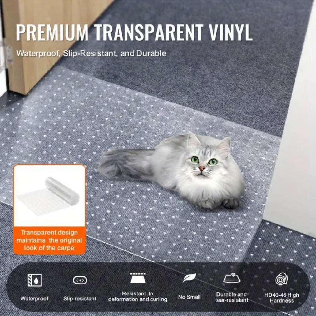 Clear Carpet Protector Roll UK | Skid Resistant Vinyl Floor Mat 1 Foot Long 27" Width Transparent
